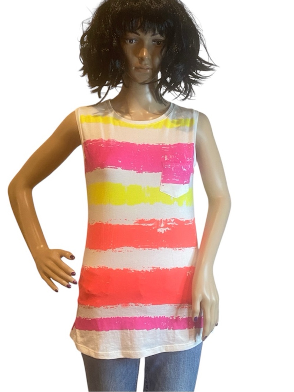 United Colors of Benetton Multi-Color Abstract Striped Tank Top Tunic Small? NWT